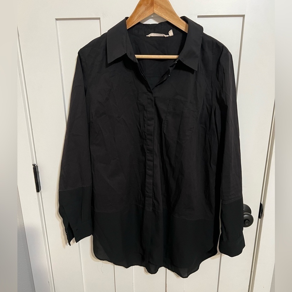 Soft Surroundings Black Button Down Mesh Panel Size Large